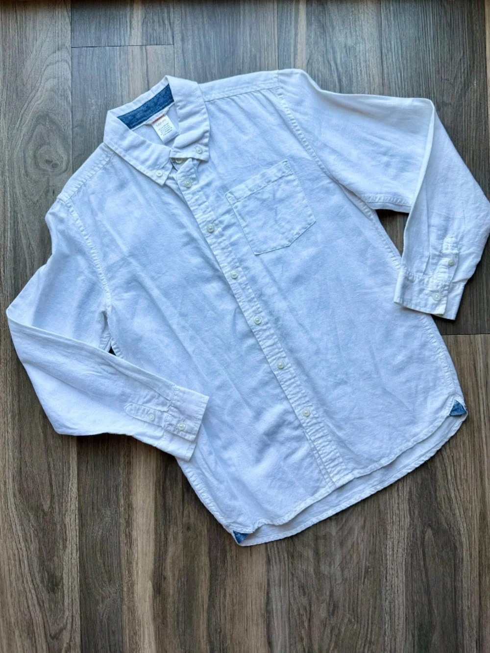 Lightweight Linen Cotton Blend‎ White Button Down Shirt Boys Size L 10-12
